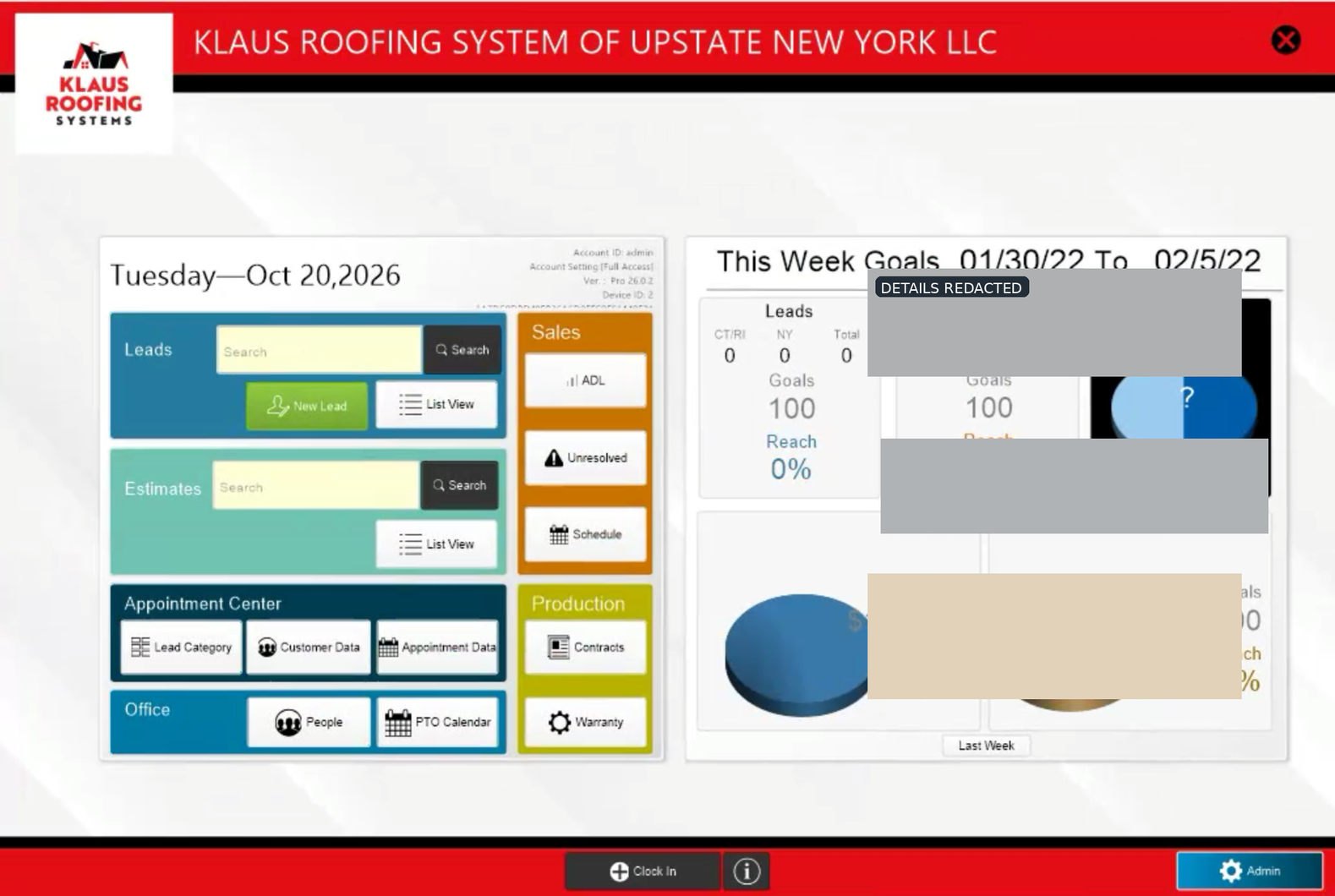 The blue-themed CRM with leads, estimates, appointment management, and production.