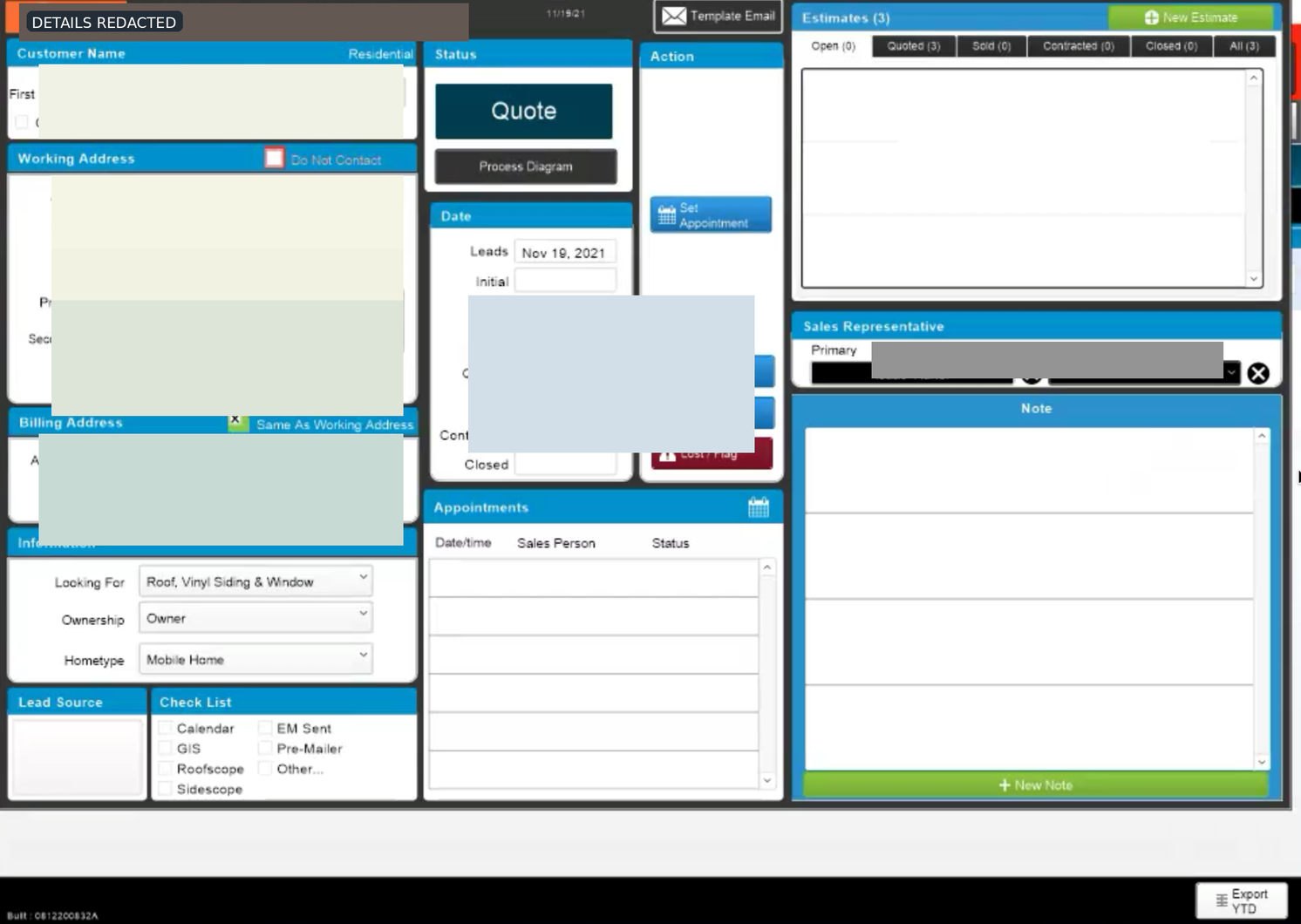 Centralized customer information, estimates, follow-ups, and sales assignments.
