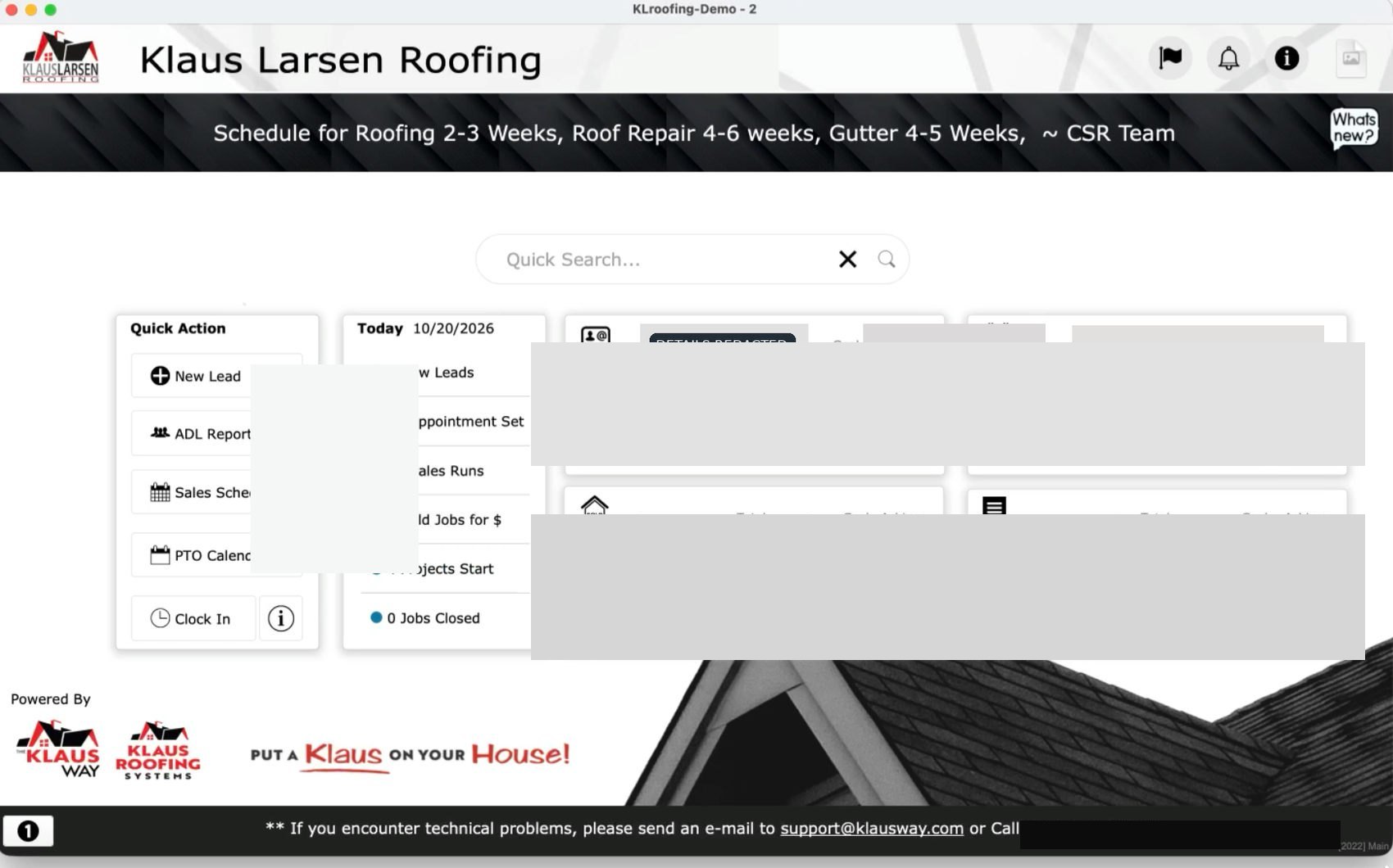 A mature company dashboard unifying goals, quick actions, sales, and production.