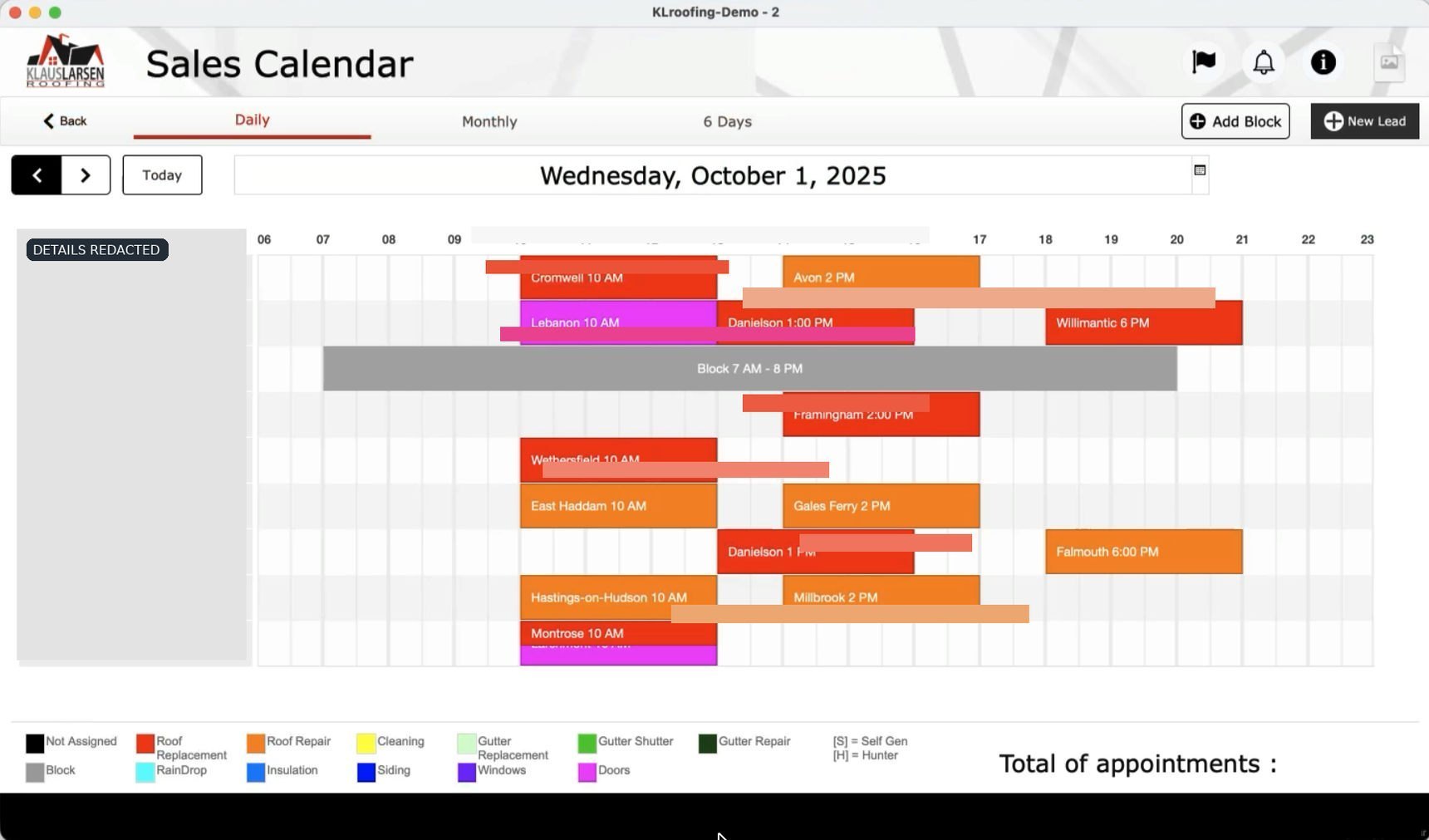 Scheduling multiple representatives and appointment types across service areas.