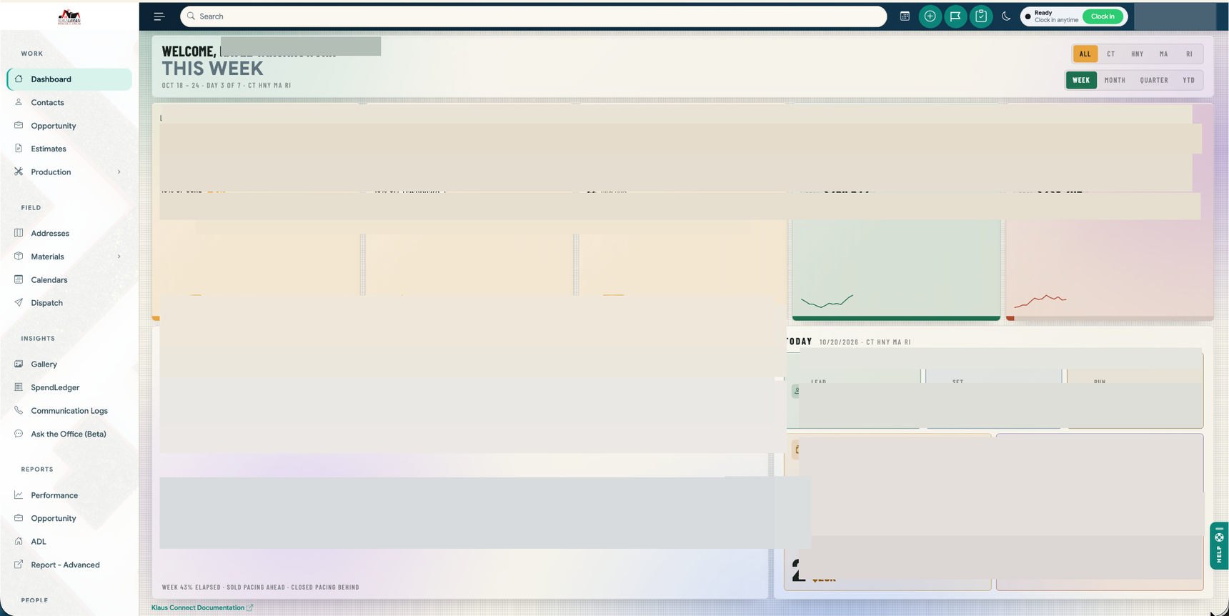 Modern Klaus Connect company dashboard